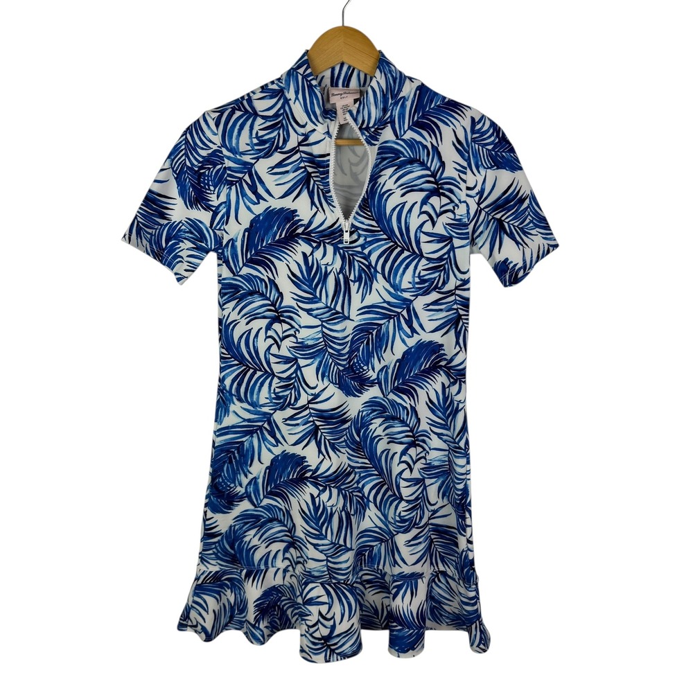 Tommy Bahama Tropical Golf Dress XS Blue Palm Leaf Print Athletic Resort Stretch
